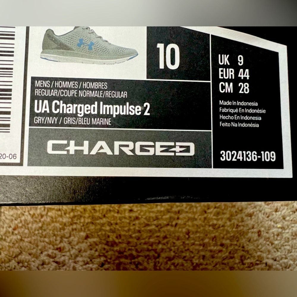 Under Armour Men's Charged Impulse 2 Running Shoes Size 10 GRY/NVY/blue Marine